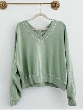 aerie Sage Green V-Neck Relaxed Pullover Sweater